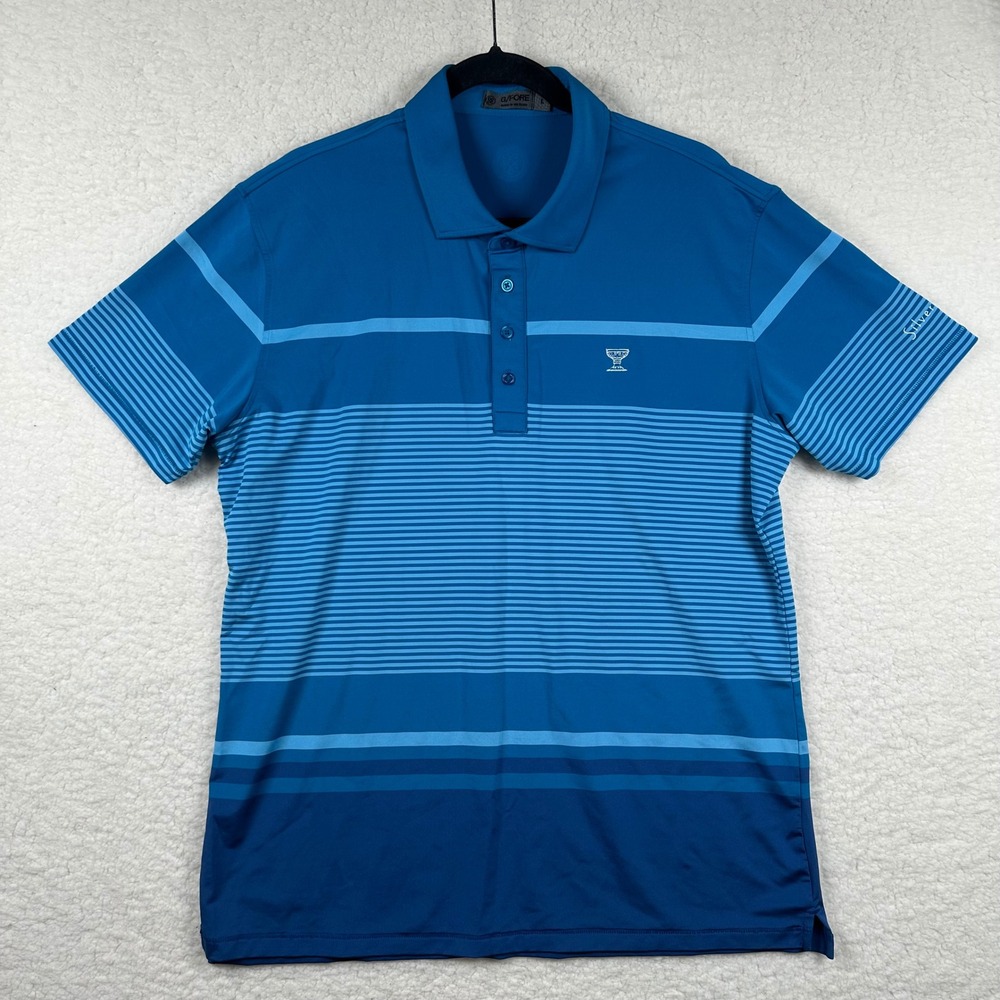 G/FORE Mens Blue Striped Performance Golf Polo Shirt Silverleaf Large Golfcore